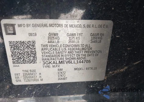 2020 GMC Terrain Fwd Sle from USA, damaged, VIN 3GKALMEV6LL144705
